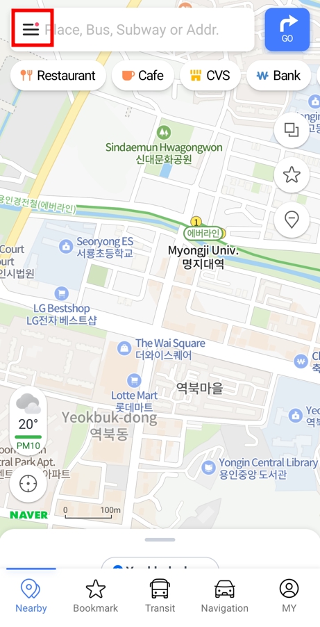 hamburger icon in naver map